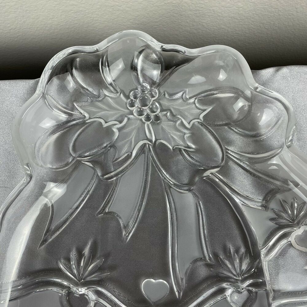 Mikasa Christmas Serving Platter Sleigh Bells Large Glass WY449-601 Japan 15.25" - Picture 3 of 10